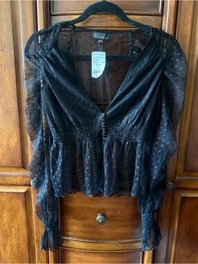 NWT Black Sheer PolkaDot Blouse